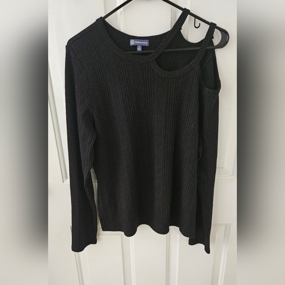 Democracy One Shoukder Cutout Black Sweater  XLarge